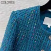 Mezcla de lana de mujeres Diseñadores de marca ropa de invierno de lujo chaquetas de tweed azul vintage para mujeres 2023 botones de cristal cortos jaqueta feminina chaquetas HKD230712