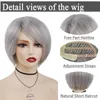 Perucas Sintéticas GNIMEGIL Curto Bob Corte de Cabelo Peruca Com Franja Para Mulheres Velhas Elegante Cinza Reto Mamãe Traje Cosplay Diário