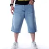 Jeans pour hommes été Baggy court pour homme bleu clair Denim Shorts mode Hip-Hop jambe large ample mâle pantalon grande taille 30-42-44-46