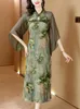 Abiti casual da donna abito a maniche lunghe in maglia patchwork di seta floreale verde estate elegante da sera 2023 abiti di lusso vintage