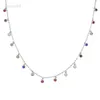 Wisiorek Naszyjniki 925 Sterling Silver Dainty CZ Okrągły Bezel Drip Chandalier Layering Naszyjnik Złoty Wypełniony Delikatna Tęcza Cz Choker Biżuteria HKD230712