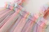 Robes de fille enfant en bas âge fille princesse robe bébé arc-en-ciel licorne tulle costume enfants été sans manches sangle robes né anniversaire fête tissu 230712