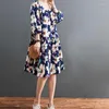 Sukienki na co dzień moda kwiatowy Print dla kobiet z krótkim rękawem w stylu Vintage do kolan szyfonowa sukienka eleganckie ubrania lato 2023