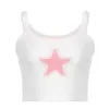 Czołgi damskie Camis koreańska moda Kawaii koronkowa wytłoczona różowa gwiazda naklejka biały wisiorek bez rękawów 230711