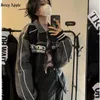 여성용 재킷 Juciy Apple Black Bomber 여성 대표팀 PU 가죽 재킷 Long Sleeves American Vintage Motorcycle 자수 일치 코트