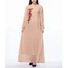 Ethnic Clothing 2023 Muslim Women's Dress Style Embroidered Long Sleeve Skirt Girl Clothes In Spring Summer And Autumn Green