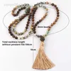 Collares pendientes Moda Mujer Lariat Bohemio Tribal Joyería 108 Cuentas Collar 8MM Piedra Natural Borla Yoga Collares HKD230712