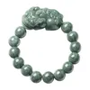 Strand Genuine Natural Jade Lucky Pixiu Bracelet Men Certified Burma Jades Stone Round Elástico Frisado Pingente Pulseiras Jadeite Bangles