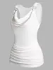 Women's Tanks Cowl Neck Soft Tank Top For Female Draped Ruched Chain Embellishment Casual Vest Sleeveless Pure Color Tops Summer