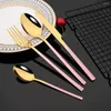 Dinnerware Sets Stainless Steel Set 16Pcs Dinner Knife Fork Tea Spoon Cutlery Pink Gold Tableware Mirror Luxury Wedding Home Flatware