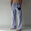 Męskie spodnie bawełniane lniane dla mężczyzn nadruk z ptakiem dorywczo luźny krój workowaty styl hipisowski retro klasyczne lekkie spodnie do jogi