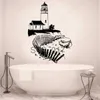 Outros adesivos decorativos Farol Adesivo de parede Mar Oceano Náutico Decoração para Casa de Banho Decalques Decoração Marítima Seaside Beacon Mural Impermeável S340 x0712