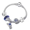 2023 New Silver Color Charm Bracelets With Blue Star Moon Beads Pendant For Women Space Series Jewelry Gift Dropshipping L230704