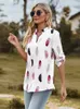 Blusas de mujer Camisas Otoño Blusas con estampado de plumas para mujer 2023 Moda Cuello en V Tres cuartos Elegantes Tops casuales Tallas grandes Trabajo de oficina Camisas de dama L230712