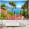 Tapestries European Building Garden Scenery Wall Hanging Sea Beach Landscape Tapestry Wall Cloth Beach Mat Flower Blanket Home Decoration