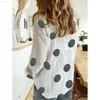 Women's Blouses Shirts Cotton Linen Women Shirt White Floer Polka Dot Print Tops Office Long Sleeve Turn Down Collar Button Up Blouses Blusas Mujer L230712