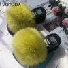 Slippers Summer Welpers Women Women Flip Flops Furry Real Fox Fur Slides обувь женская домашние тапочки модные повседневные женские туфли T230712