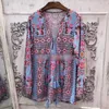 Women's Blouses Shirts final sale blue floral print long sleeve shirt new peasant blouse V-Neck tassel tie long Sleeve shirt women bohemian tops hippie L230712