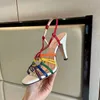 2023 Women Lock It Sandals Luxury High High Cheels Metallic Leather Leather Leather Midde-Heel Sondal Sandals Summer Beach Shoes 35-41