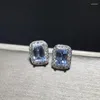 Ohrstecker inspiriert von Silber eingelegten meerblauen Edelsteinen für Frauen in modischen, glänzenden quadratischen Ohrringen, Party-Schmuck, Geschenk