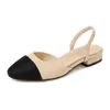 Sandálias verão bico fino moda salto baixo quadrado sapatos baixos coreano combinando cores festa senhoras chaussure femme 230711