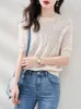 Blusas Femininas TuangBiang Summer Crochet Flowers Hollow Out Cotton Pullover 2023 Renda Babados Gola Mangas Curtas Malha T-shirt Feminina Fina