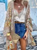 Kleider Zanzea Frauen Sommer Offene Vorderseite Langarm Bluse Kimono Bohemian Floral Bedruckte Strickjacke Vintage Blusas Lässige Lose Strand Tops