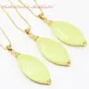Pendant Necklaces Natural Stone Jades Marquise Shape Gold-Color Stainless Steel Chain For Women Necklace & Pendants 18x48mm Jewelry B3361