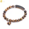 CSJA Natural Stone Tiger' Eye Bracelets for Women 8mm Round Beaded Healing Crystal Heart Charms Stretch Bracelet Protection F105 L230704