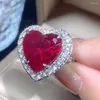 Cluster Ringen KQDANCE 925 Sterling Zilver Met Grote 15mm Lab Pariba Emerald Ruby Sapphire Gemstone Diamond Heart Ring Vrouwen Bruiloft Sieraden