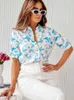 Kadınlar bluz gömlekleri 2023 baskı kadın bluz ve üstleri moda dönüş boynuzlu yakalı uzun kollu artı boyutu gündelik bluz zarif ofis iş lady gömlek l230712