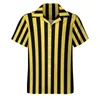 Camisas Casuais Masculinas Camisa Solta Listrada Vertical Homens Férias Preto e Amarelo Verão Personalizado Manga Curta Y2K Blusas Grandes