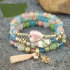 Strand Bohemian Heart Stone Pendão Charm Bracelets Set Women Ethnic Fatima Hand Flower Beads Chain Bangle Feminino Boho Jóias Presente