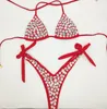 Dambadkläder Mode Diamond Bikini Set Badkläder Kristall Baddräkt Sexiga Kvinnor Biquini Bling Stones Sexig Halter Kristall Baddräkt 230711