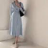 Robes décontractées femmes printemps chemise élégante à manches longues a-ligne Midi Vestidos Femme mode vêtements coréens
