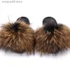 Slippers Summer Women Fur Woman Fluffy Raccoon Fox Fur Slides Female Furry Outside Flat Flip Flop Ladies Rainbow Slip On Sandals T230714