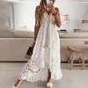 Abiti casual Abito Boho Abito estivo da donna senza maniche Maxi femminile in pizzo solido con scollo a V Abito estivo da sera Vestido