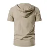 Mannen Tank Tops Mannen Hooded Korte mouwen T-shirt V-hals Shirt Zomer Katoen Linnen Led Casual Mannelijke Ademend 230711