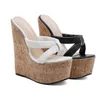 2021 New Black Sexy Super 18CM High Heels Platform Wedges Narrow Band Pinch slippers Women Sandals Mules Slippers shoes Y0721