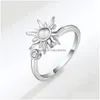 Mit Seitensteinen Sonnenblume Zappeln Fingerring Einstellbare Angst Rotierende Ringe für Frauen Strass Schmuck Drop Lieferung Dhkgd