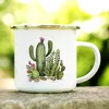 Tasses Plantes Tropicales Cactus Imprimer Émail Creative Café Thé Eau Lait Tasses Été Camping Tasses Poignée Verres Vacances Tasse Cadeaux R230712