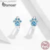 Charm Bamoer Genuine 925 Sterling Silver Pet Footprint Stud Earrings Suitable for Women Plating White Gold and Silver Jewelry SCE670 Z230712