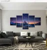 5 Pièce Starry Night Sky Wall Art Image Purple Star Skyline Sur La Montagne Peinture Paysage Oeuvre Pour La Décoration Moderne L230704