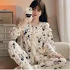 Женская одежда для сна пижамы длинные кардиган пижамы хлопок цветочный принт 2023 Домашний сервис нота