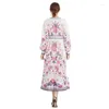 Casual Dresses V-Neck Maxi Floral Dress Robes 2023 Women Designer Long Sleeve Slim Empire Waist Boho Big Swing For Holiday Ballgown