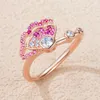 Cluster Anneaux Stylever Brillant Zircon Rose Gemme Rose Or Forme D'éventail Pour Femmes Filles 925 En Argent Sterling De Luxe Qualité Bijoux De Mariage