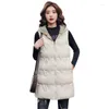 Women's Trench Coats Nice Winter Cotton Gilet Women Loose Mid-Length Zipper Hooded Waistcoat Warm Outerwear Thicken Sleeveless Jacket Female