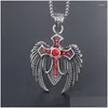 Pendentif Colliers Miqiao Acier Inoxydable Titane Rouge Zircon Gothique Aigle Vintage Collier Chaînes Collier Pour Hommes Femmes Bijoux Cadeau Dh5Gd