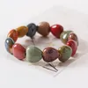 Strand 1 PC Style Ethnique Bracelet Glaçure Céramique Perlé Bracelets Délicat Mode Multicolore Élastique Amours Cadeaux Bijoux