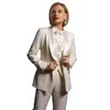 Ivory Satin Dam Blazer Kostymer Slim Fit Street Power Fritid Kvällsfest Jacka Outfit Bröllopskläder 3 delar